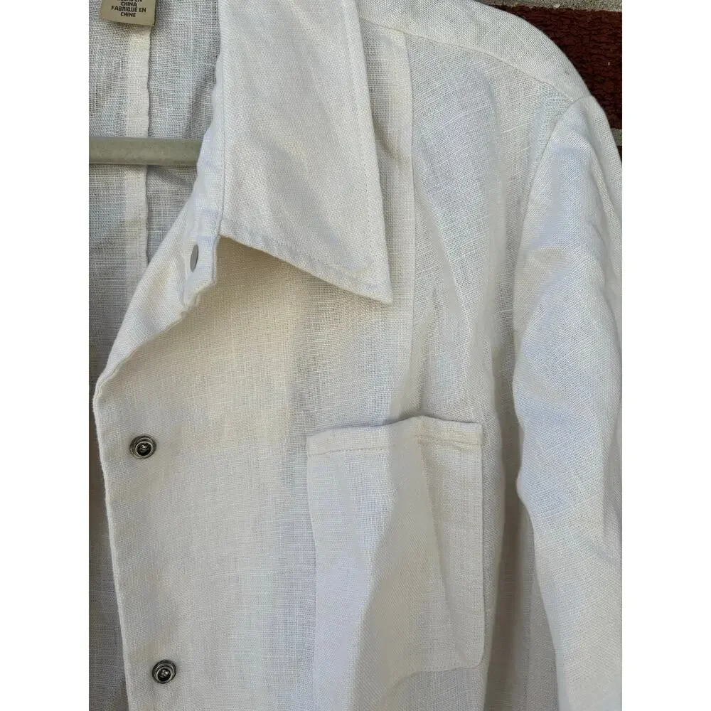 Jones New York Country White Linen Blend Belted Button Up Jacket Shirt Women’s - Picture 8 of 15